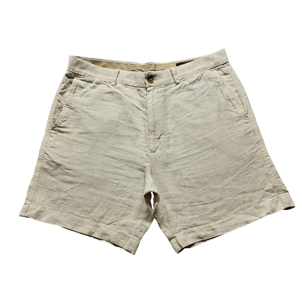 Banana Republic Linen Shorts Mens 34 Beige Solid Casual Summer Beach Chino